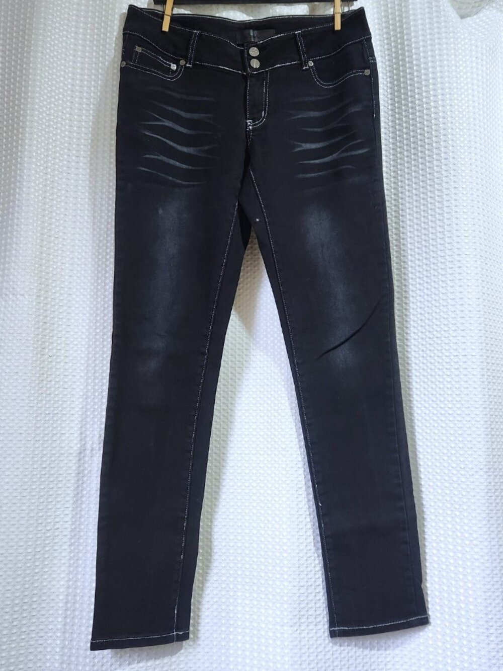 Low Rise Skinny Jeans Womens 30 Contrast Stitch Black Whiskered Denim Seductions